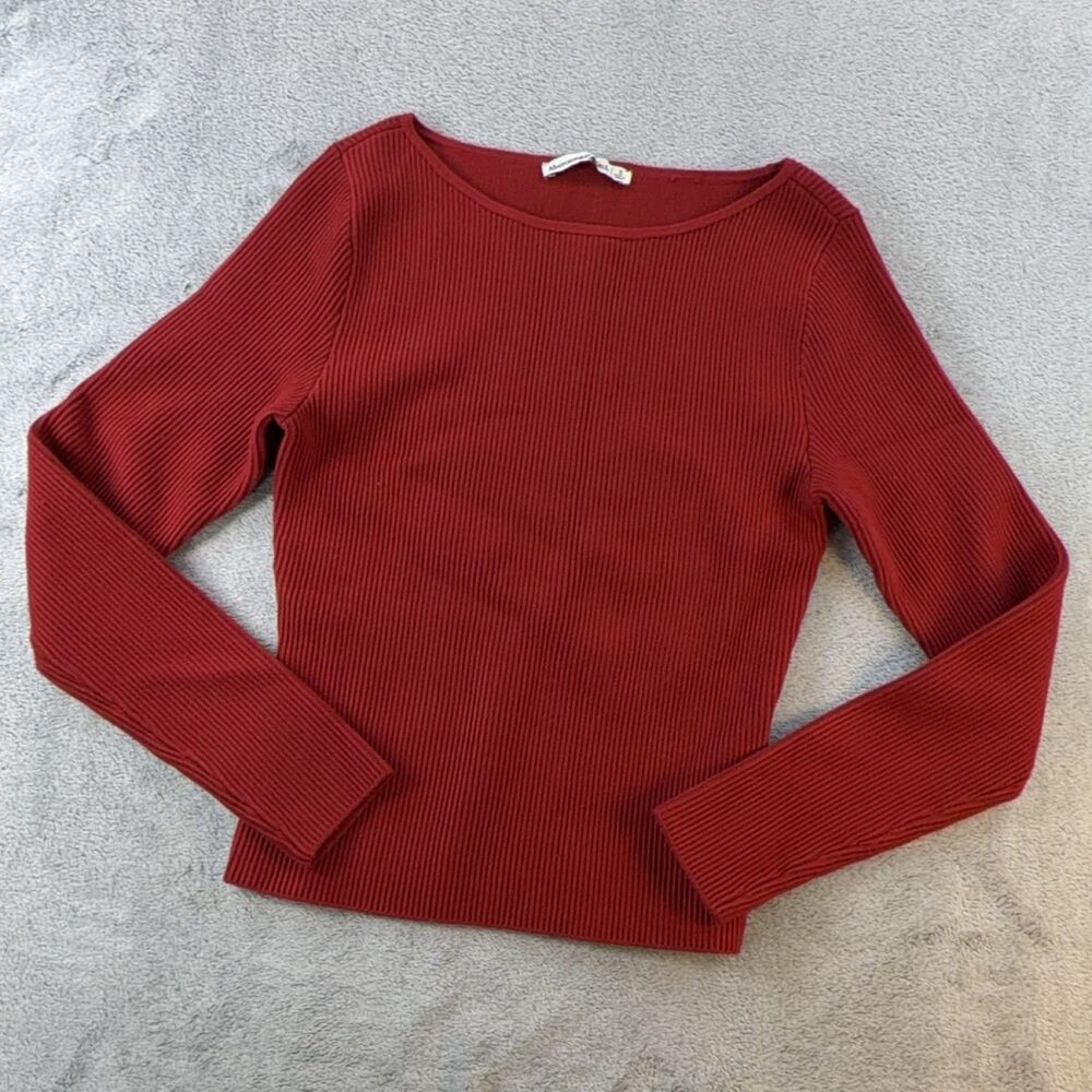 Abercrombie & Fitch Women's S Red Ribbed Knit Long Sleeve Boat Neck Slim Top